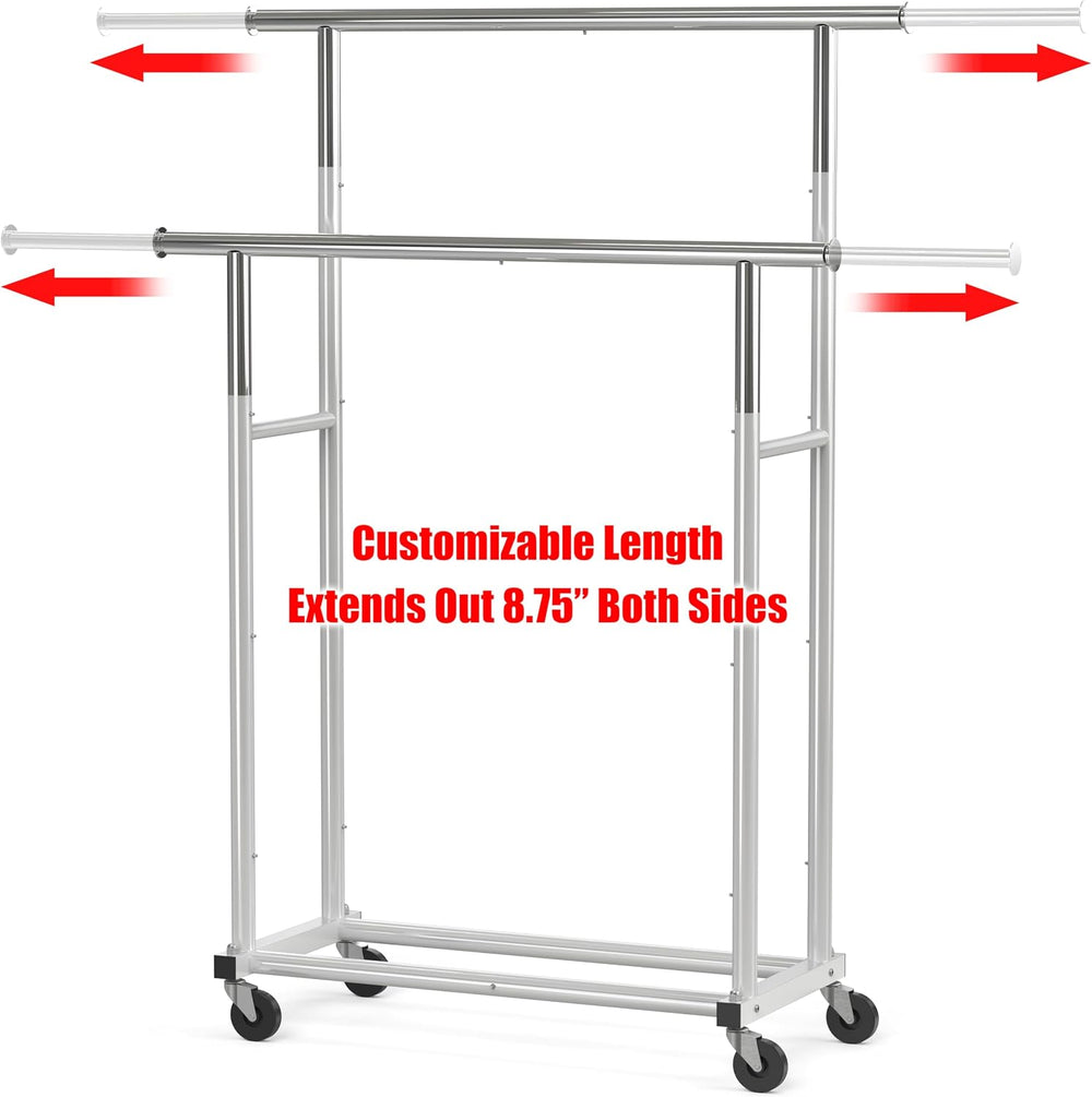 Simple Houseware Standard Double Rods Clothing Garment Hanging Rack, Silver