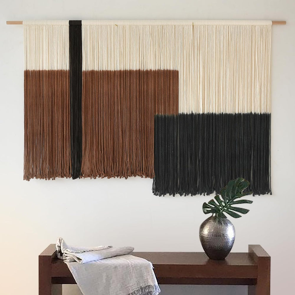 Macrame Wall Hanging Large Dip Dyed Brown Boho Fiber Art Decor 57"W*35&q...