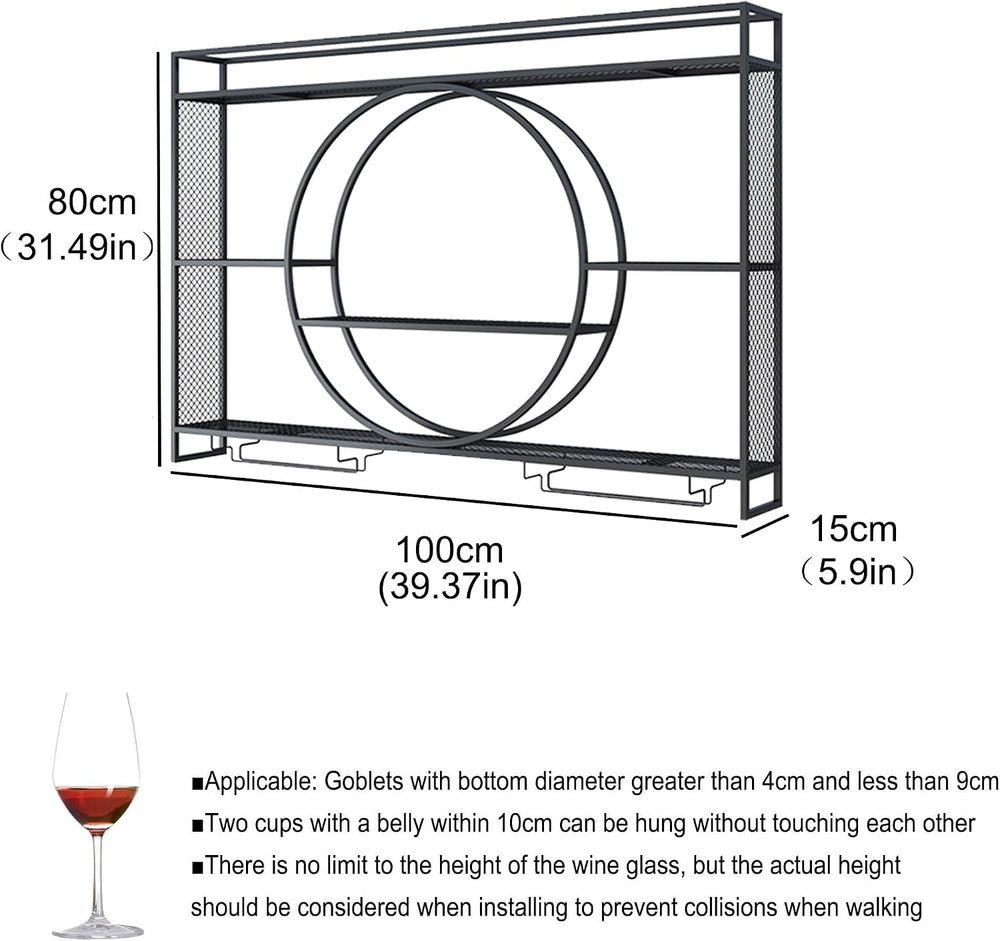 Wine Rack Wall Mounted with Wine Glass Rack Floating Bar Shelves for Liquor B...