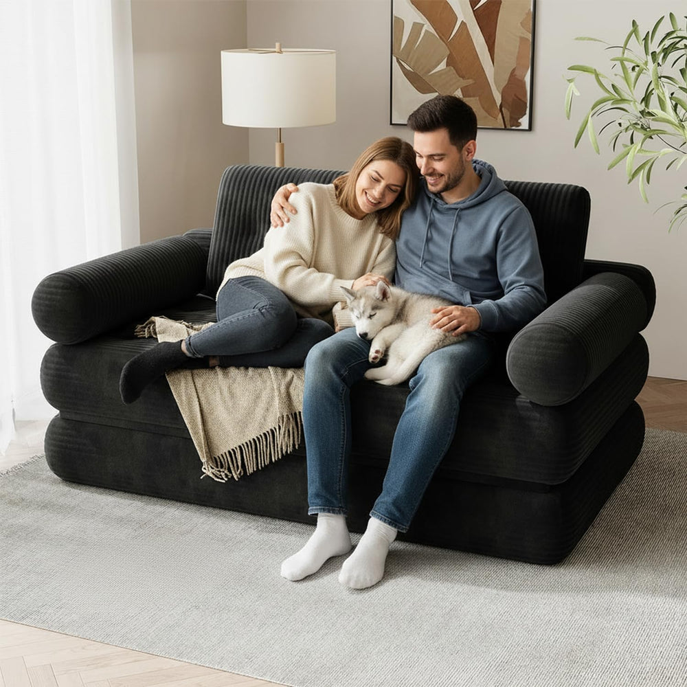 59" Convertible Sofa Bed, 5-in-1 Folding Sleeper Chair - Black, Full