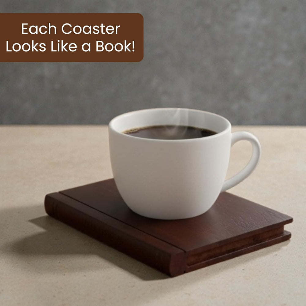 The Coaster Library | 100% Acacia Wood | Set of 5 Book-Style Decorative Drink...