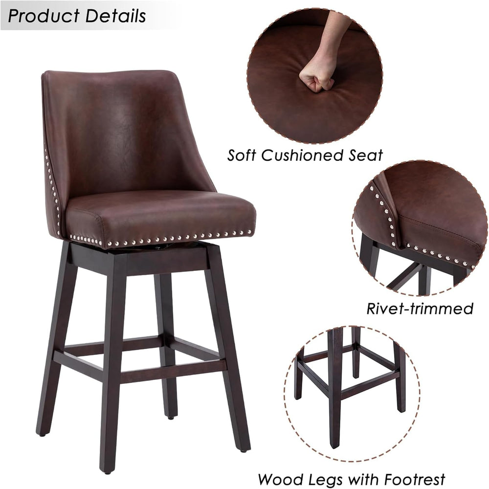 27.5" Bar Stools Set of 2, Faux Leather Mid Century Modern Swivel Counte...