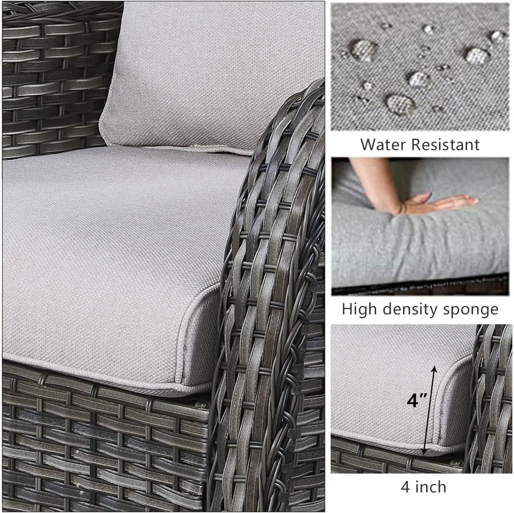 HUMMUH 6 Piece Wicker Patio Conversation Set, Swivel Rockers & Sofa