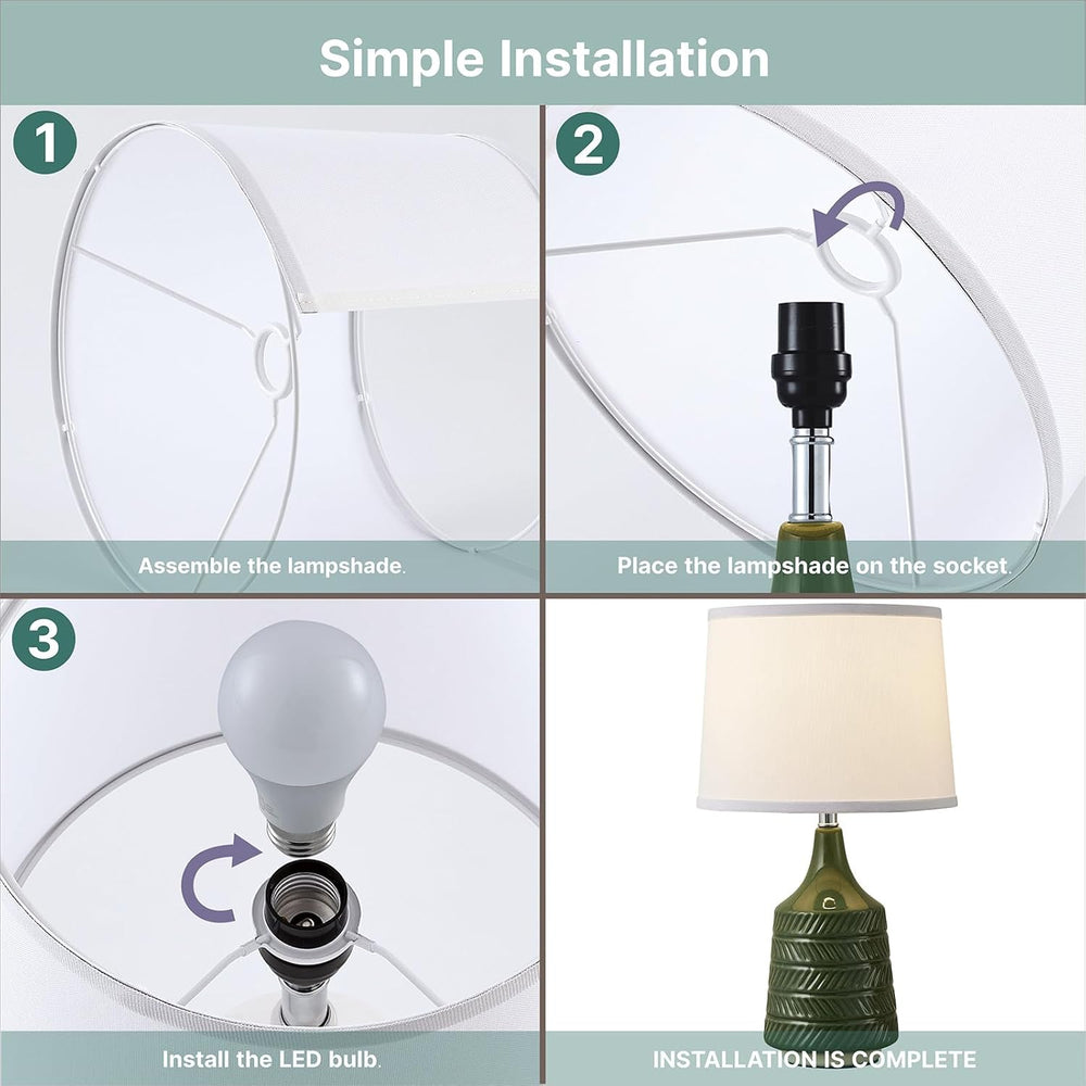 Green Ceramic Table Lamps Set of 2, 18.5" Modern Bedside Lamps for Night...