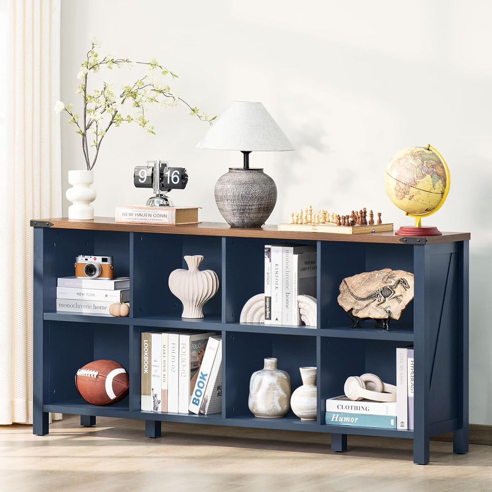 Joaxswe 8 Cube Book Shelf, Farmhouse Wood Long Storage Organizer Bookcase, 62...