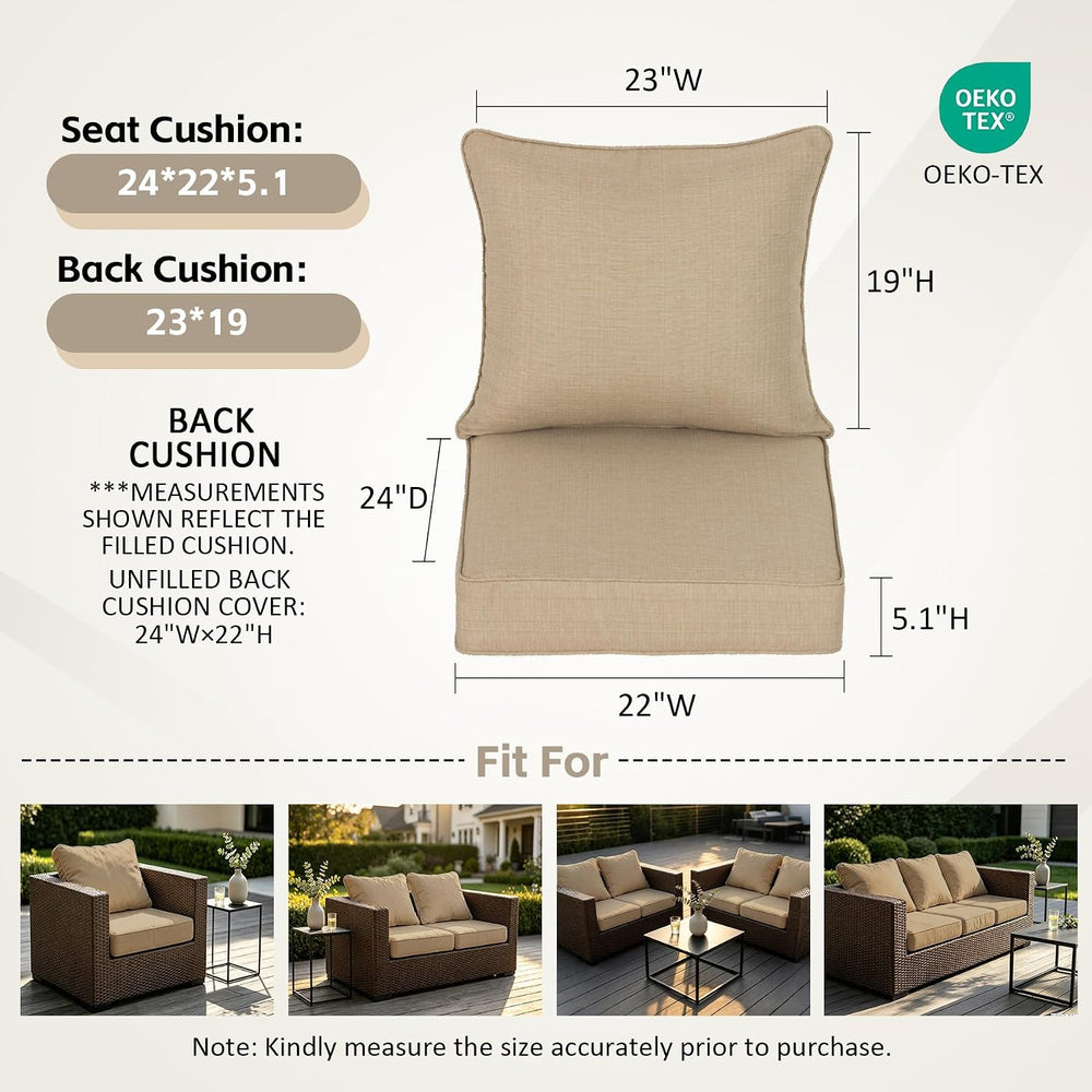 22x24 inch Outdoor Deep Seat Patio Cushions Set of 2,Water-Resistant Deep Sea...