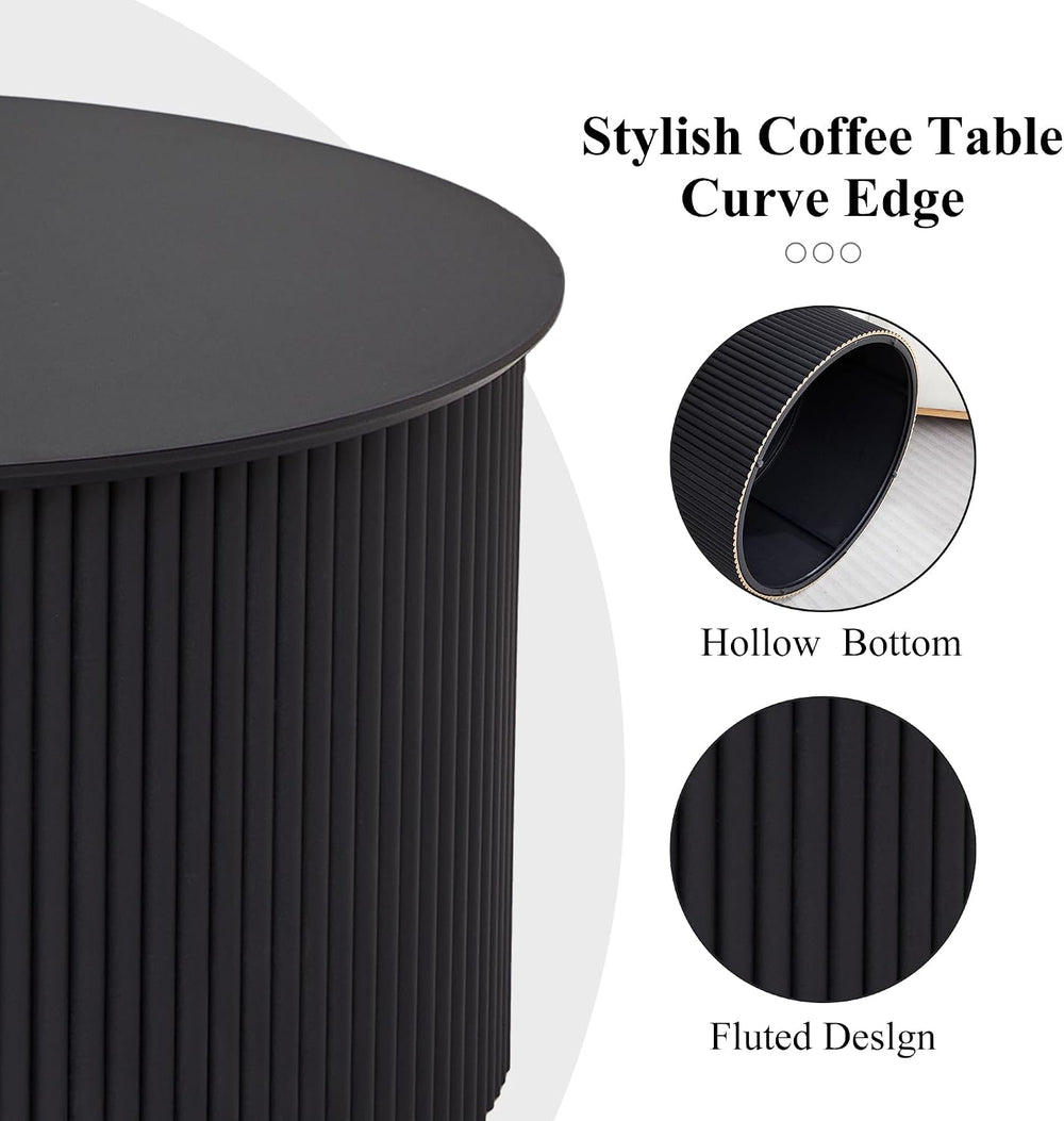 Fluted Round Nesting Coffee Table Set of 2 Circle Center Table Living Room