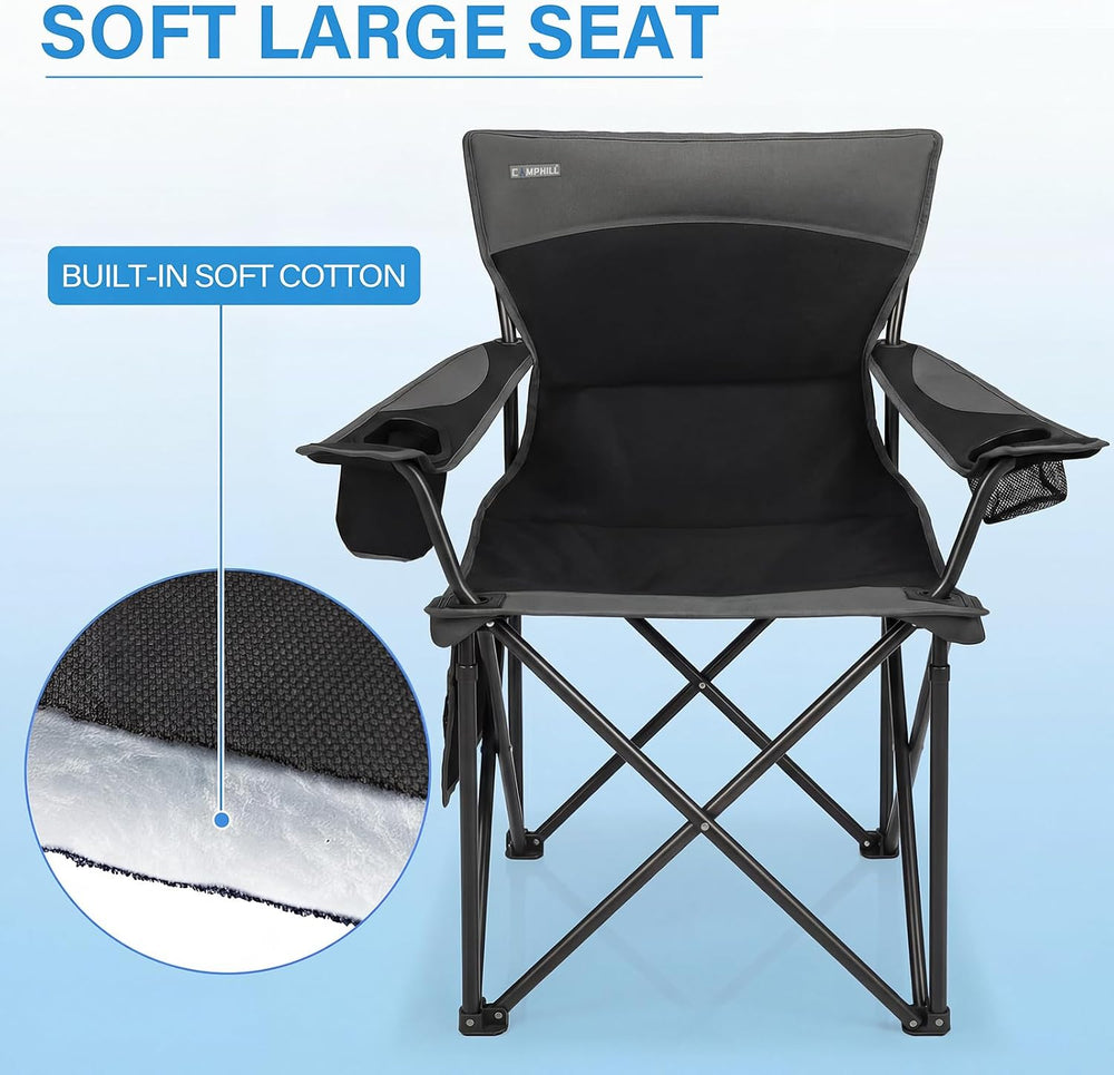 Oversized Camping Chair for Adults - 2 Pack Padded Lawn Chairs with Cup Holde...