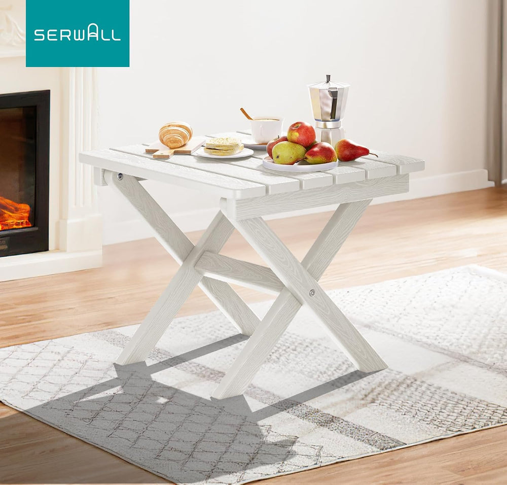 SERWALL Small Folding Outdoor Side Table Set of 4, White