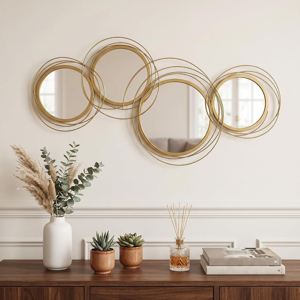 HOMCOM Metal Wall Art Modern Mirror Decor for Living Room Bedroom, Gold