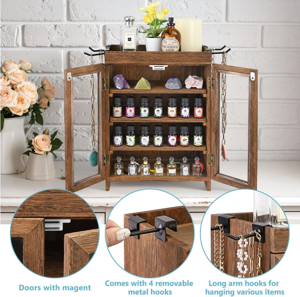 Ikee Design Wooden Storage Cabinet with Glass Door & Adjustable Shelves