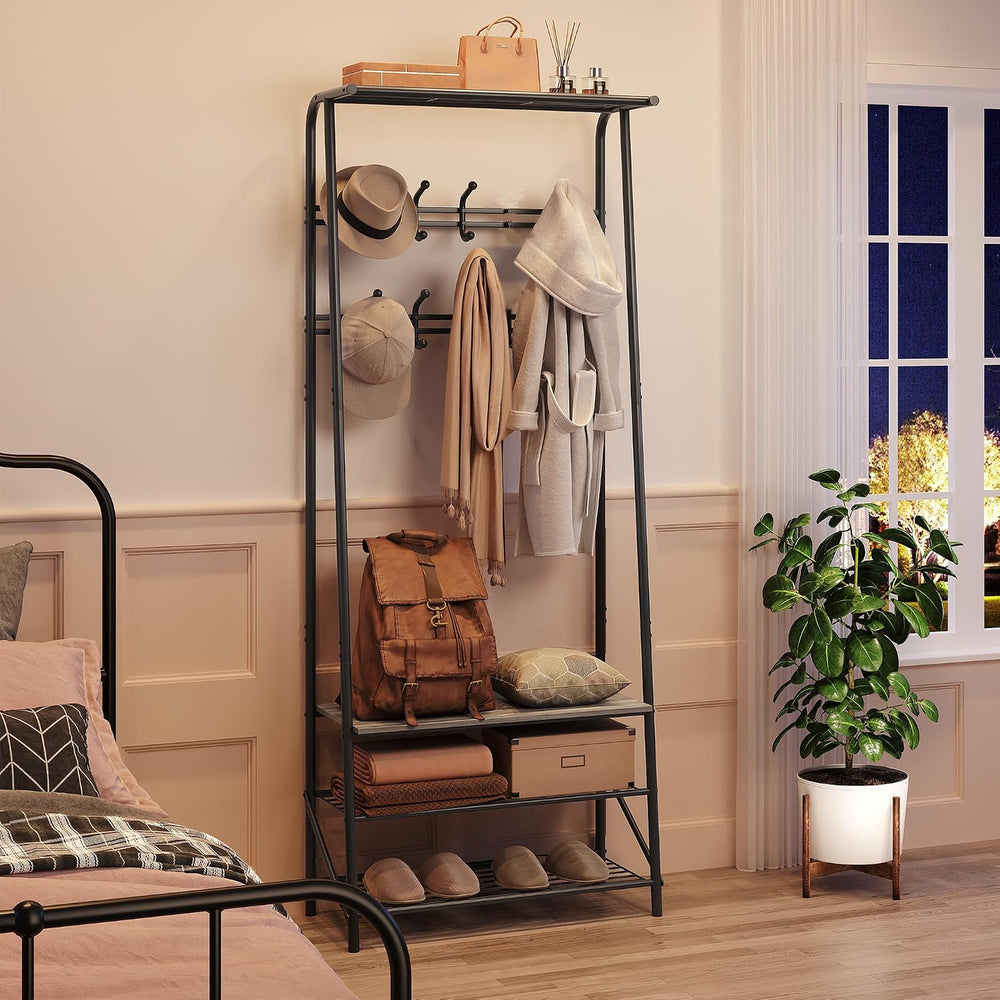Amyove Coat Rack Shoe Bench with 8 Hooks, Hall Trees Entryway Bench with Stor...