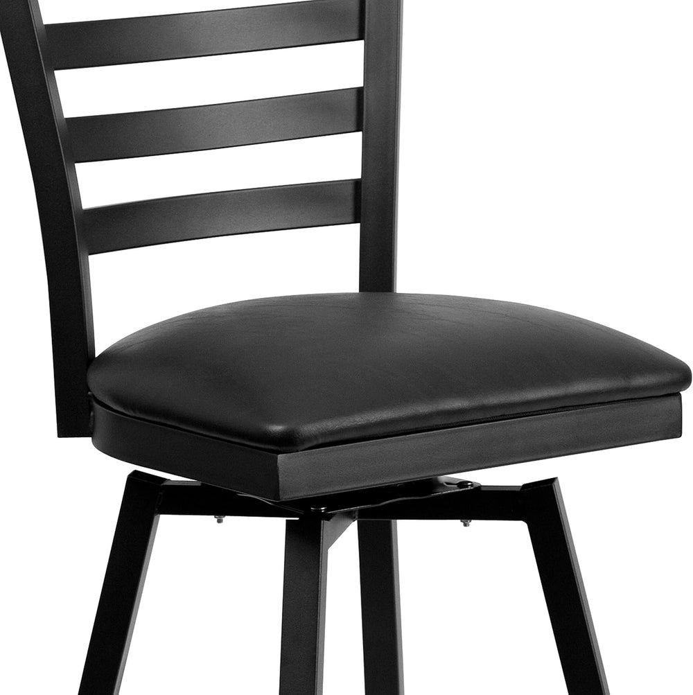 EMMA + OLIVER Black Ladder Back Swivel Metal Barstool, 2-Pack