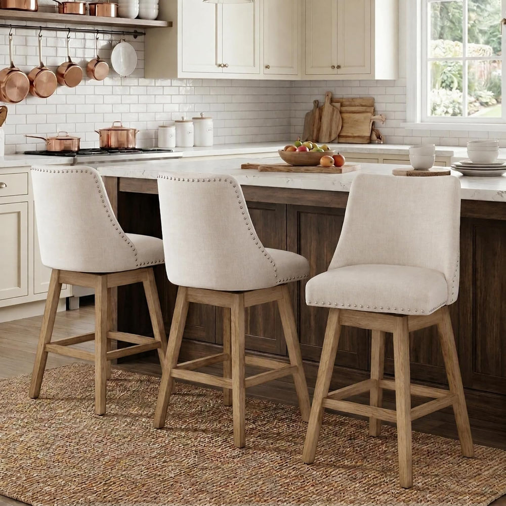 27.5" Counter Height Bar Stools Set of 3 for Kitchen Island Linen Stool ...