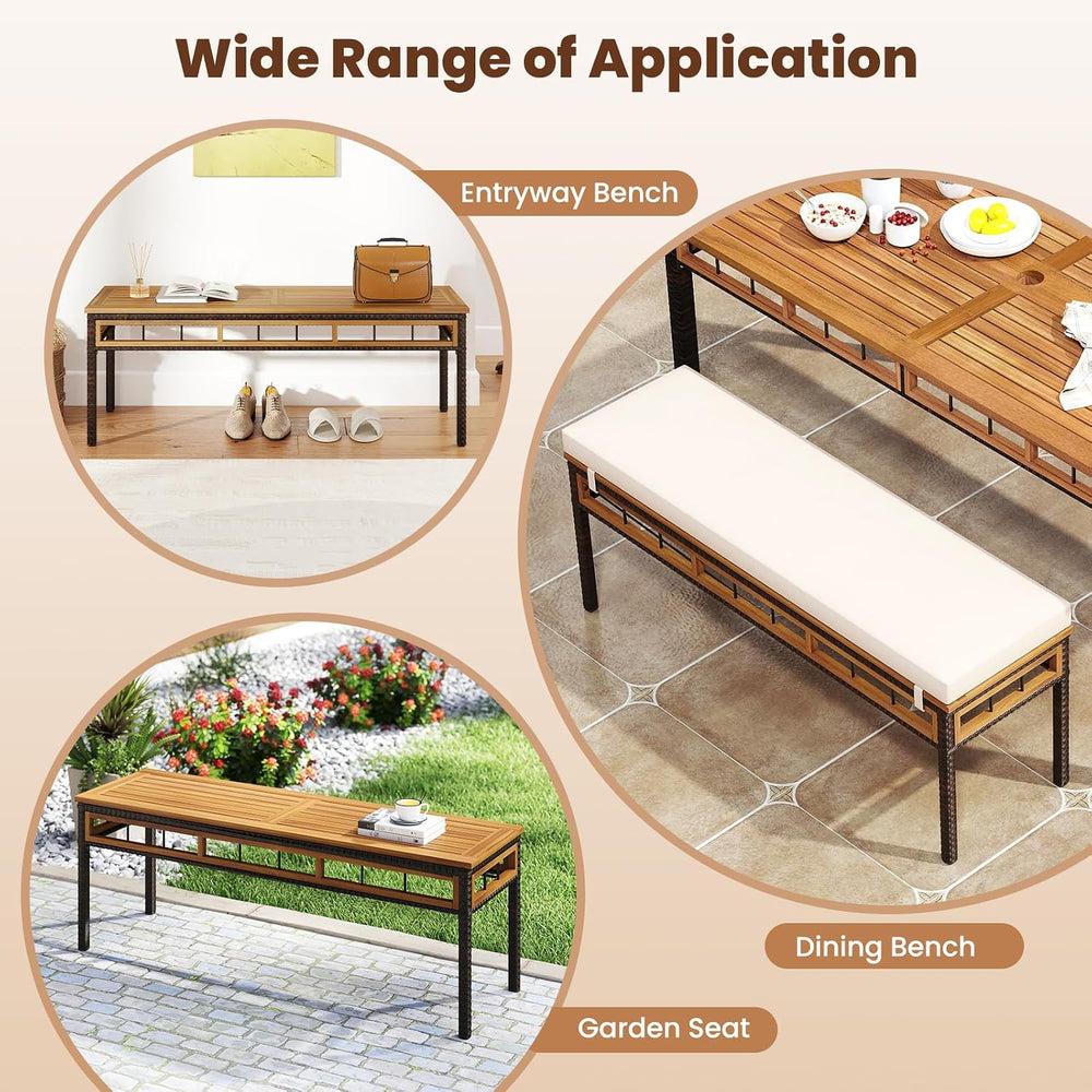 Tangkula 3 Pieces Wood Patio Dining Set, Outdoor PE Wicker Rectangular Acacia...