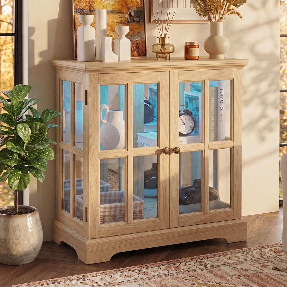 32" H LED Accent Curio Cabinet with 7 Color Lights for Collectibles, Mod...