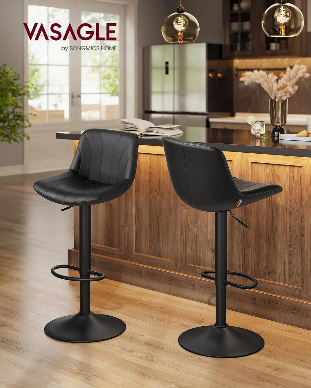 VASAGLE Bar Stools Set of 4, Adjustable Bar Chairs with Backs, 360° Swivel