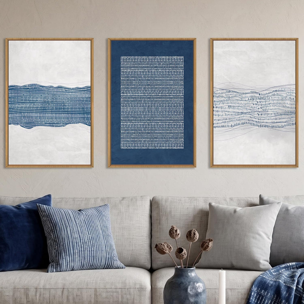 Aryroi Navy Blue and White Abstract Framed Canvas Wall Art Set- 16"x24&q...