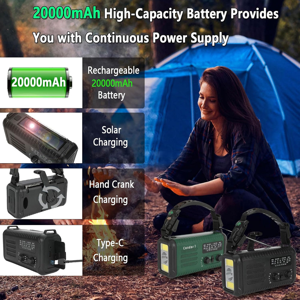 Emergency Weather Radio (Condor 1) NOAA/AM/FM with 74000mWh Portable Radio, U...