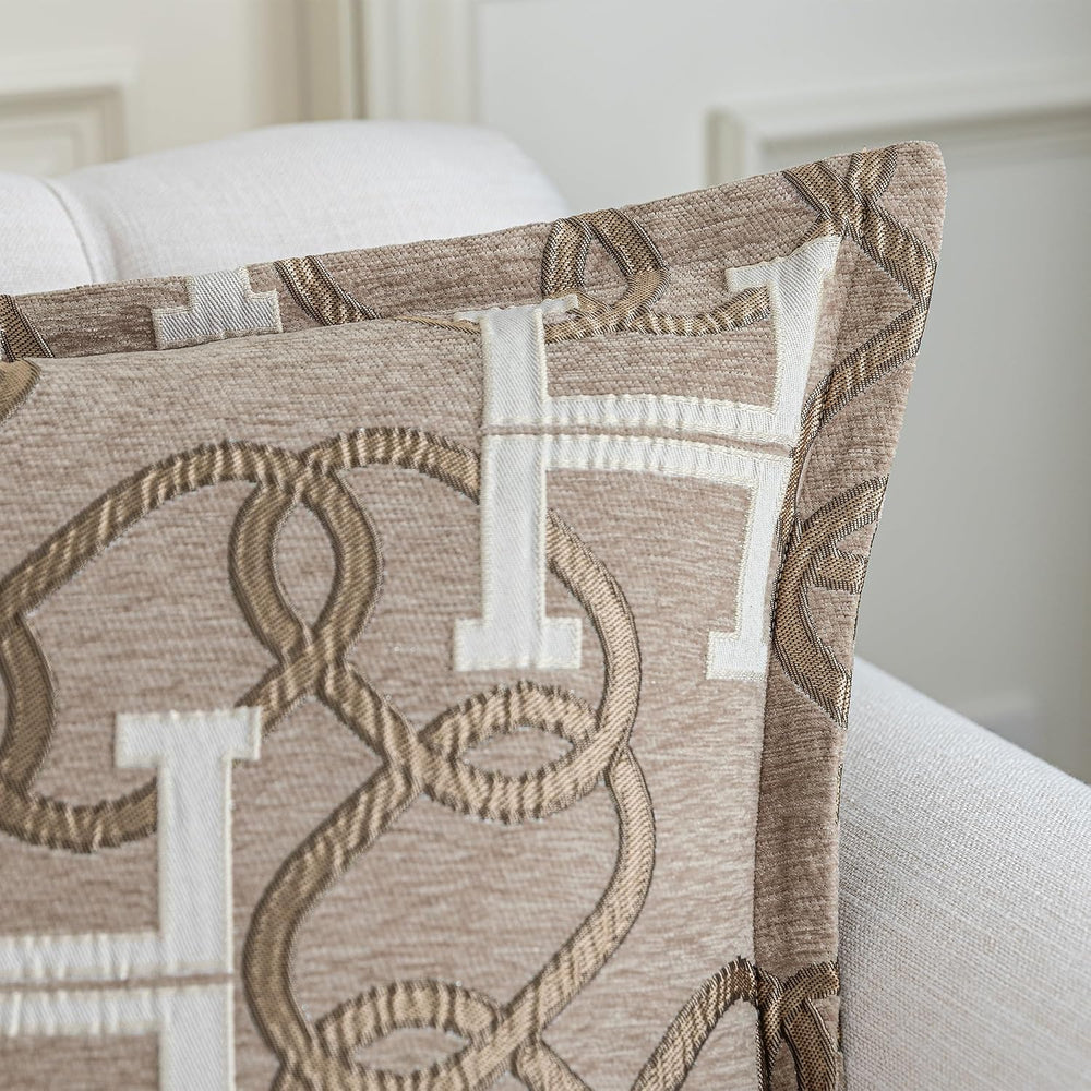 1 Piece Modern Letter H Throw Pillow Cover 20x20 Inch, Light Taupe