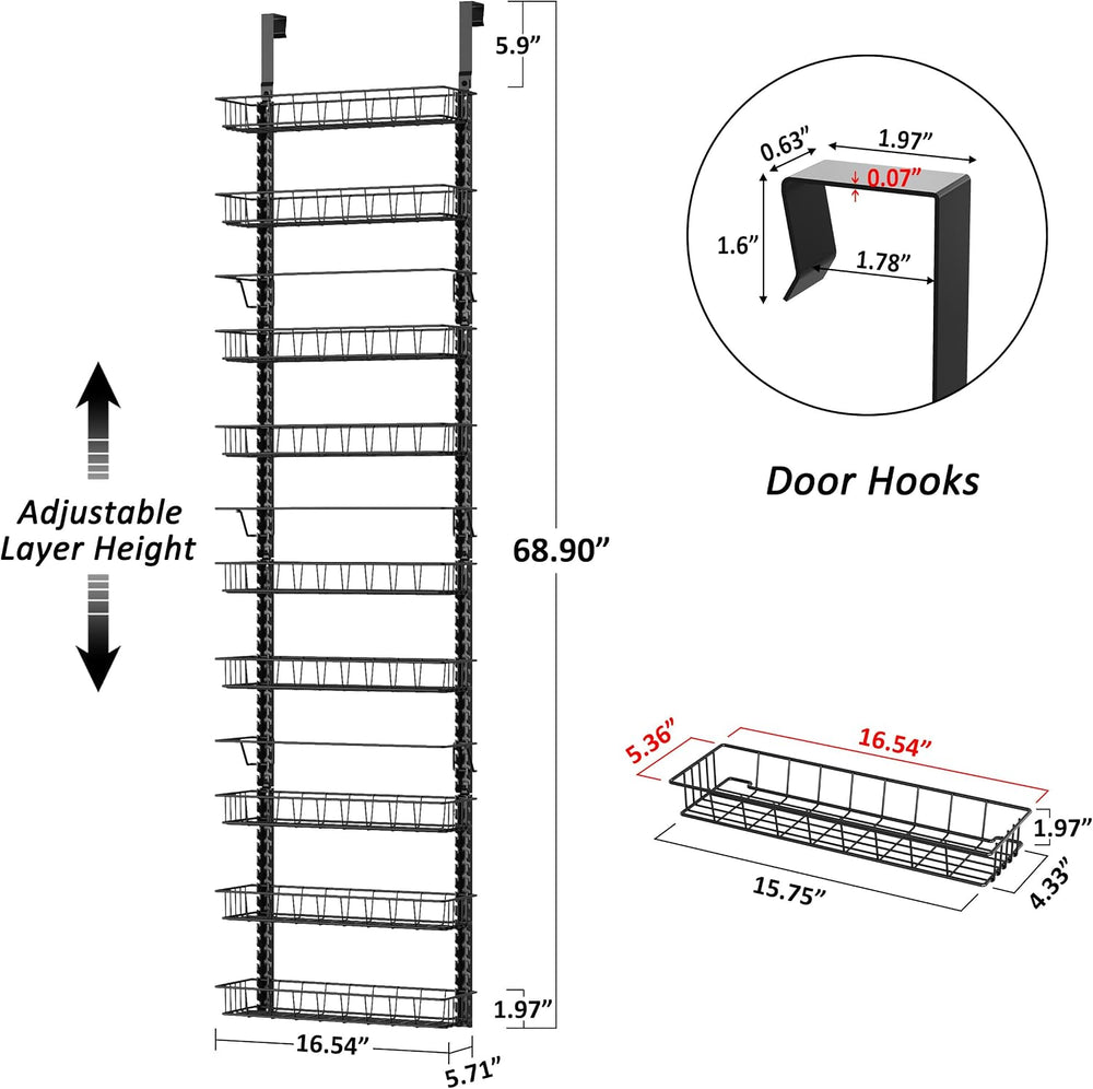 Churboro 9 Tier Over Door Pantry Organizer, 2-in-1 Adjustable Spice Rack