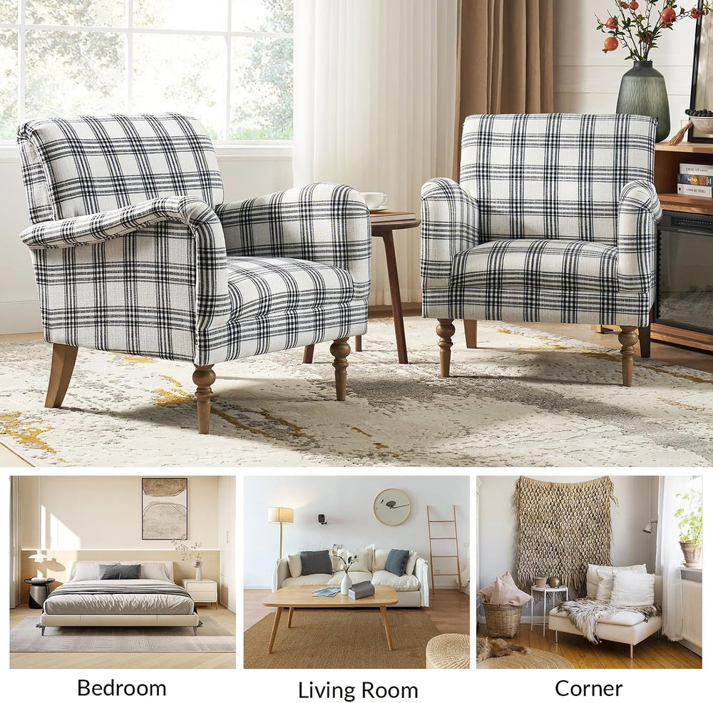 HULALA HOME Farmhouse Accent Chair with Plaid Pattern, Black