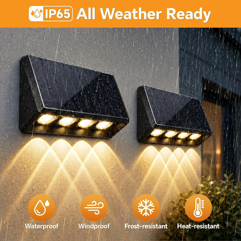 Solar Wall Lights Outdoor, 4-LED 3 Modes Fence Lights Solar Powered, 8 Pack