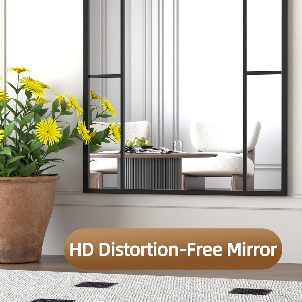 Full Length Mirror, 56"x22" Large Standning Windowpane Mirror (Black)