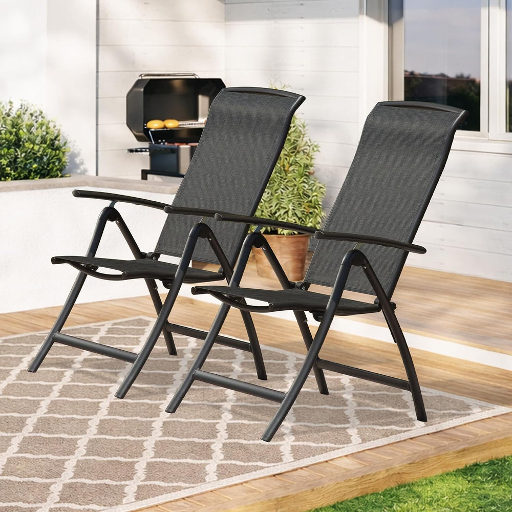 Domi Folding Patio Chairs Set of 2, Aluminium Frame Reclining Sling Lawn Chai...