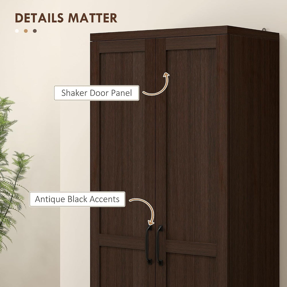 HOMCOM 63" Kitchen Pantry Cabinet with Doors and Adjustable Shelves, Cherry