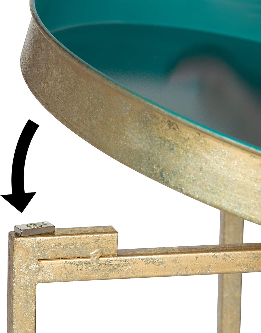 Kate and Laurel Celia Round Metal Foldable Tray Accent Table, Teal with Gold ...