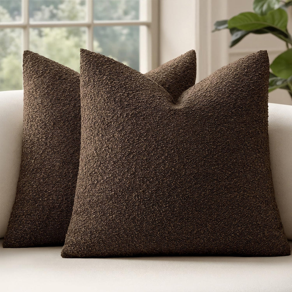 MIULEE 26x26 Decorative Euro Sham Boucle Couch Pillow Covers Brown