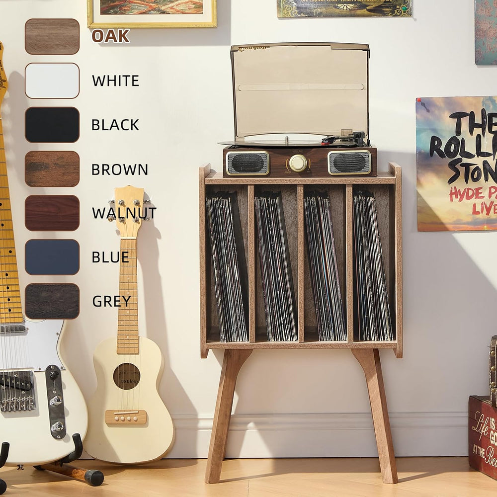 LELELINKY Record Player Stand, Oak Grey Vinyl Record Storage Table for LPs