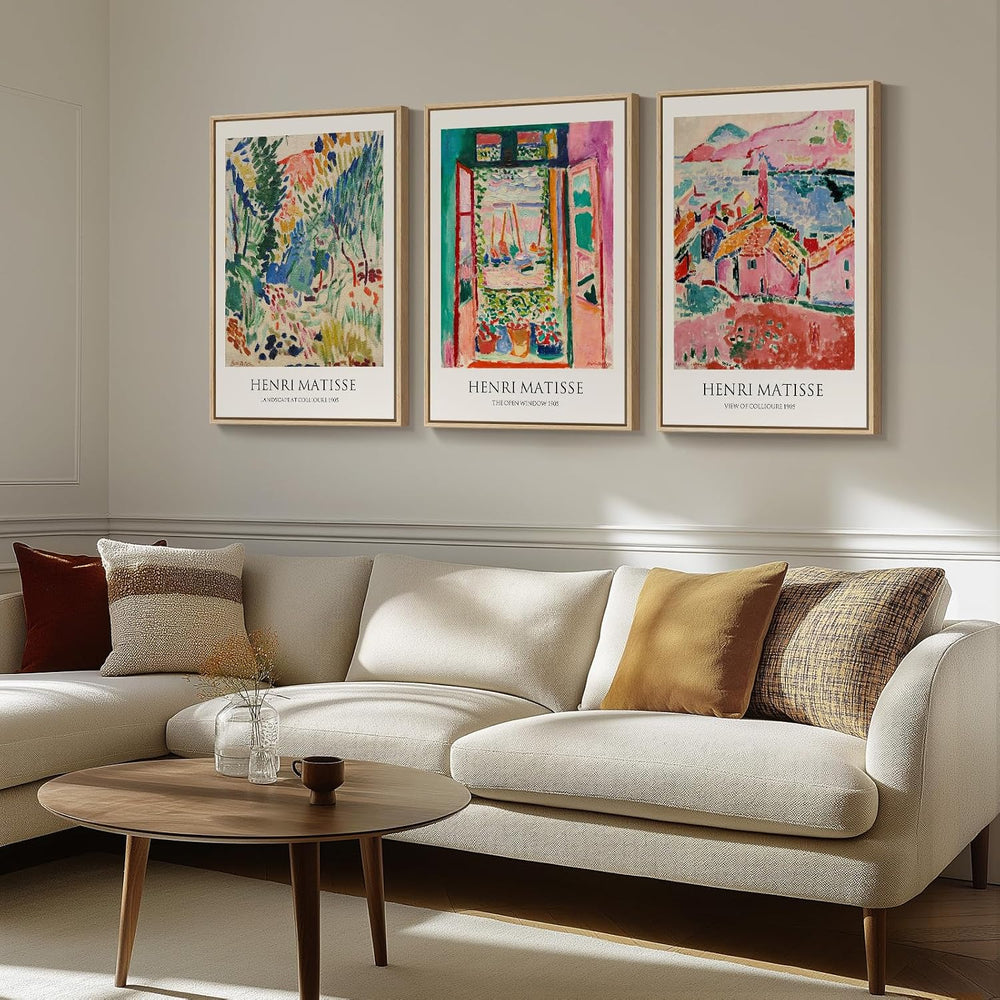 Large Framed Matisse Abstract Canvas Wall Art for Living Room, 3 Piece