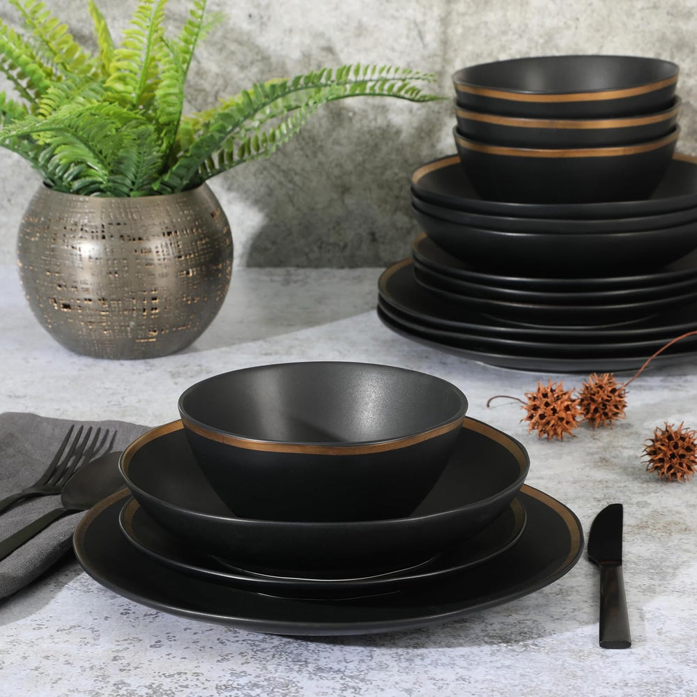 Gibson Elite Kings Road Double Plates and Bowl Organic Round Porcelain Dinner...
