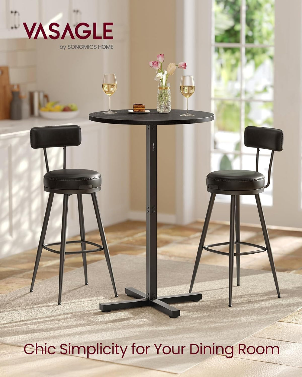 VASAGLE Round Bar Table Set of 2, Cocktail Table, Metal Frame