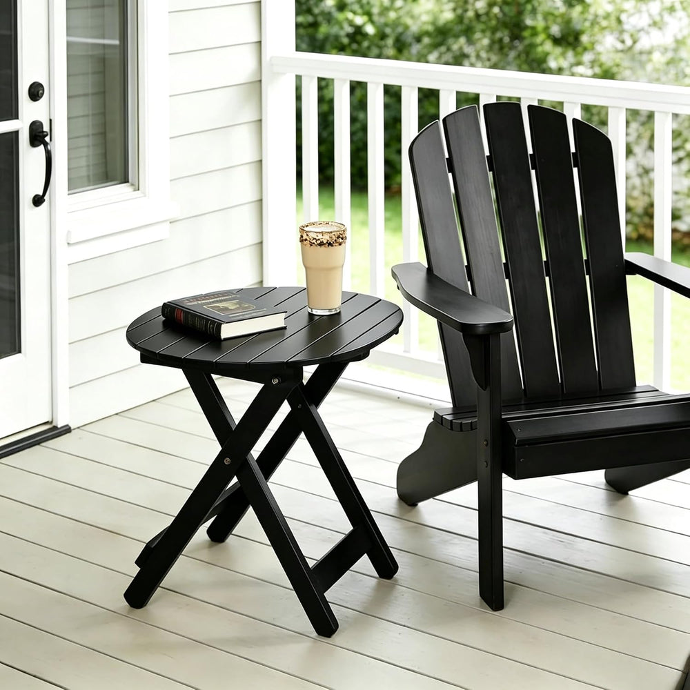 Outdoor Small Table, Round Folding Wooden Patio Side Table Furniture End Tabl...