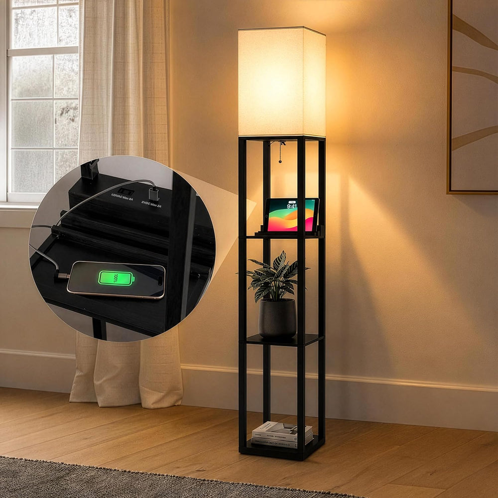Brightech Maxwell Charger - Modern Shelf Floor Lamp with USB Charging Ports &...
