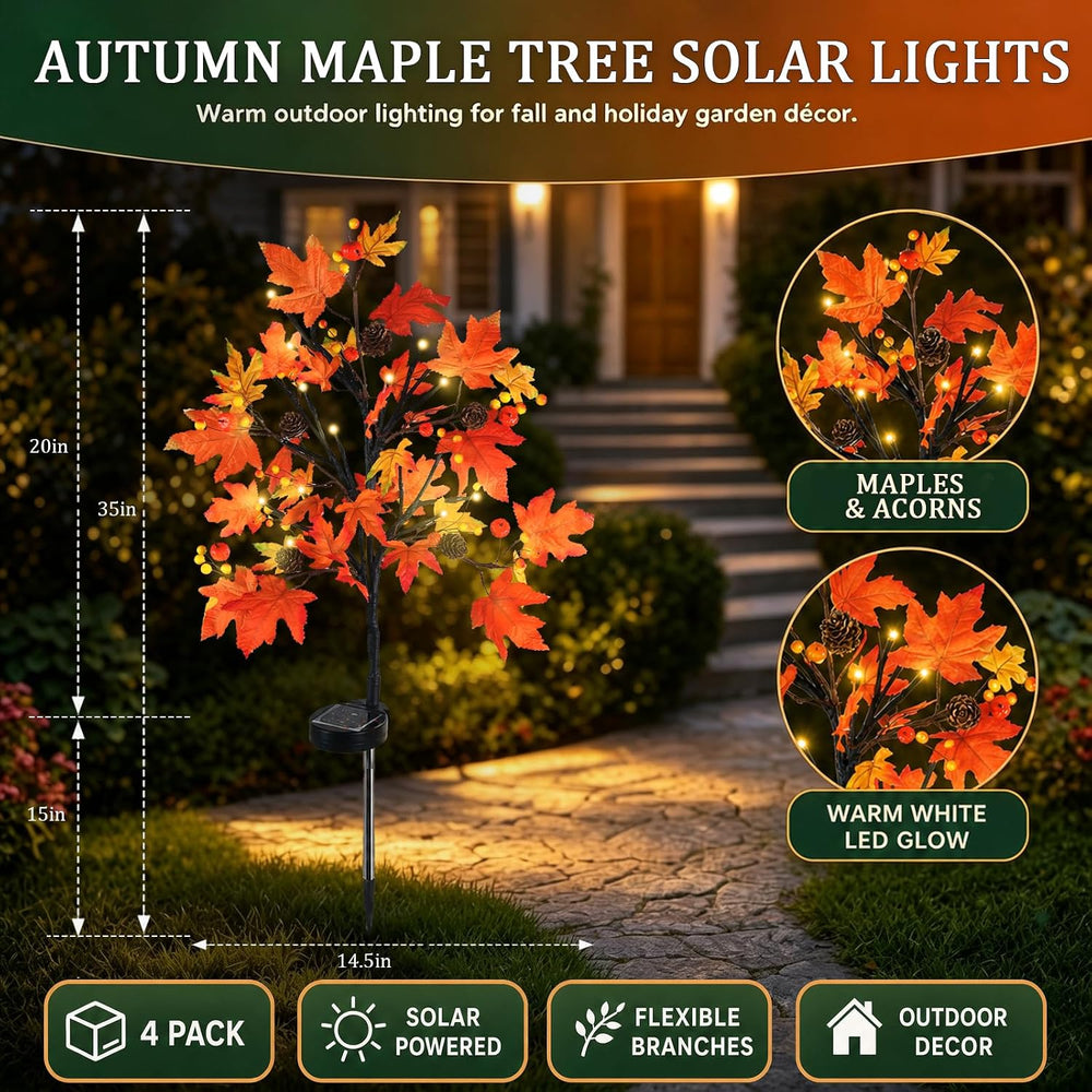 4 Pack Fall Solar Lights Outdoor Decorative,Maple Leaf Stake Lights