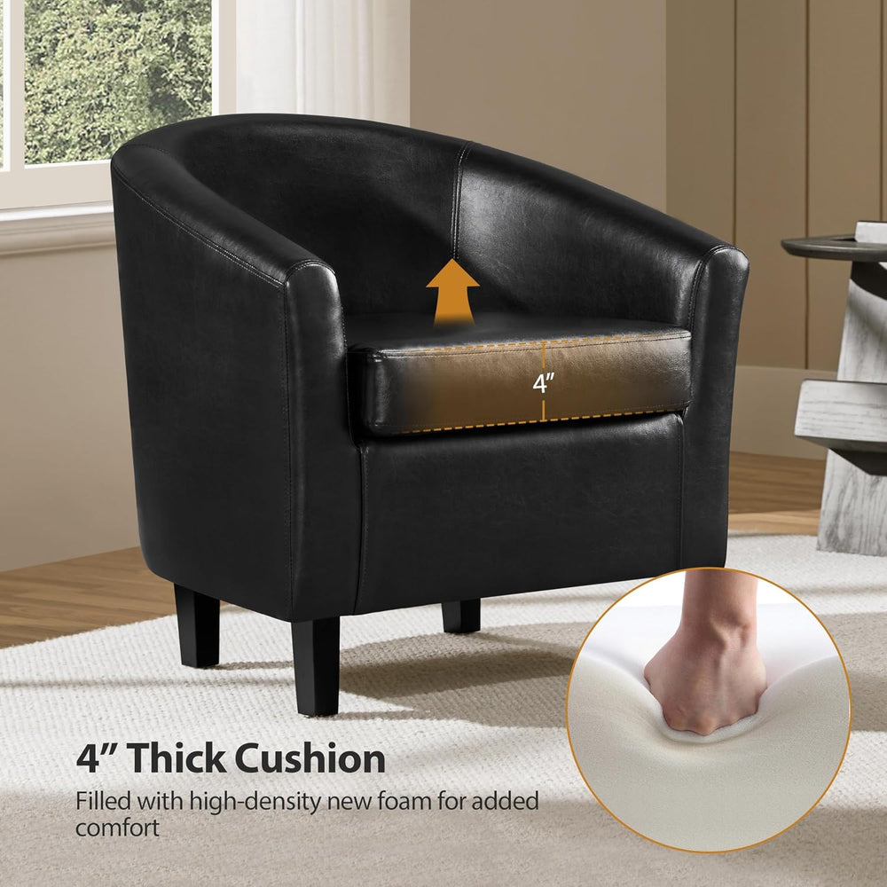 Yaheetech Accent Chairs, Faux Leather Barrel Armchairs, Black