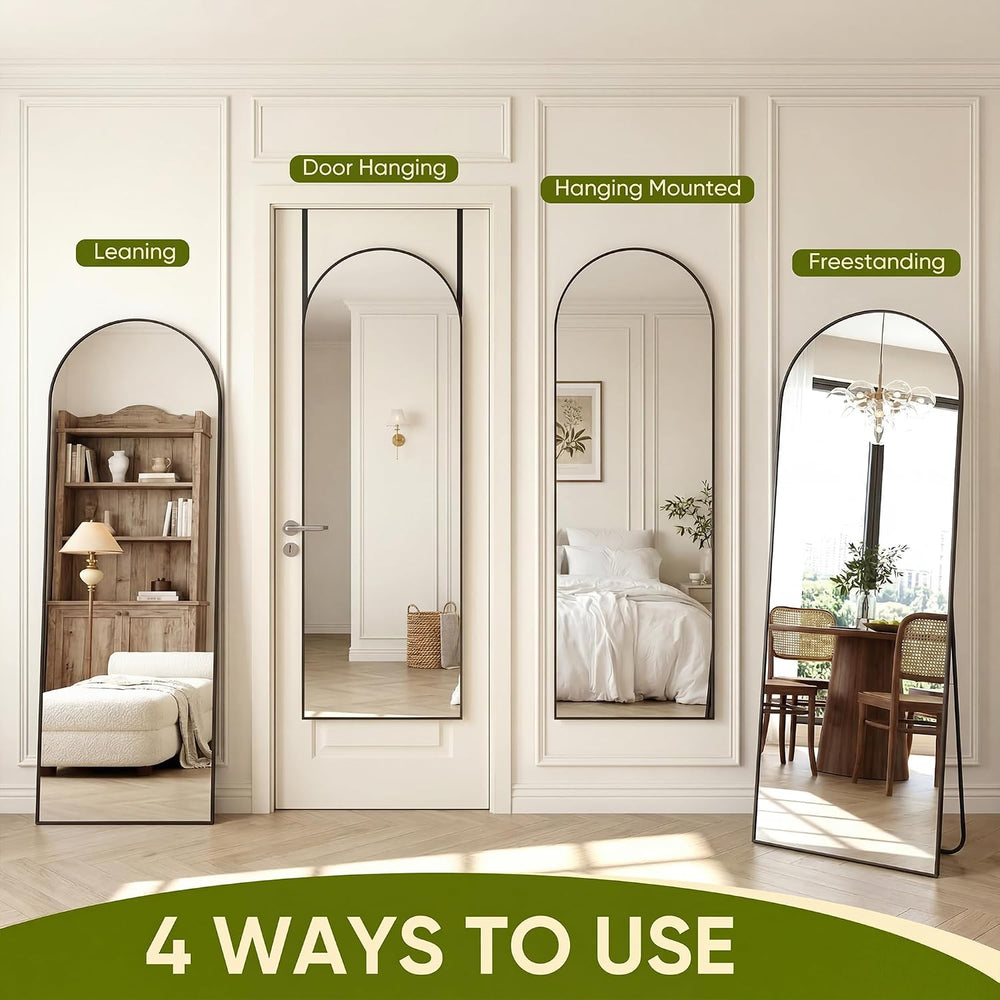 58"x20" Arched Over-the-Door Full Length Mirror, Black