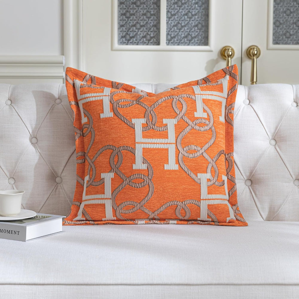 1 Piece Modern Letter H Throw Pillow Cover 20x20 Inch, Orange