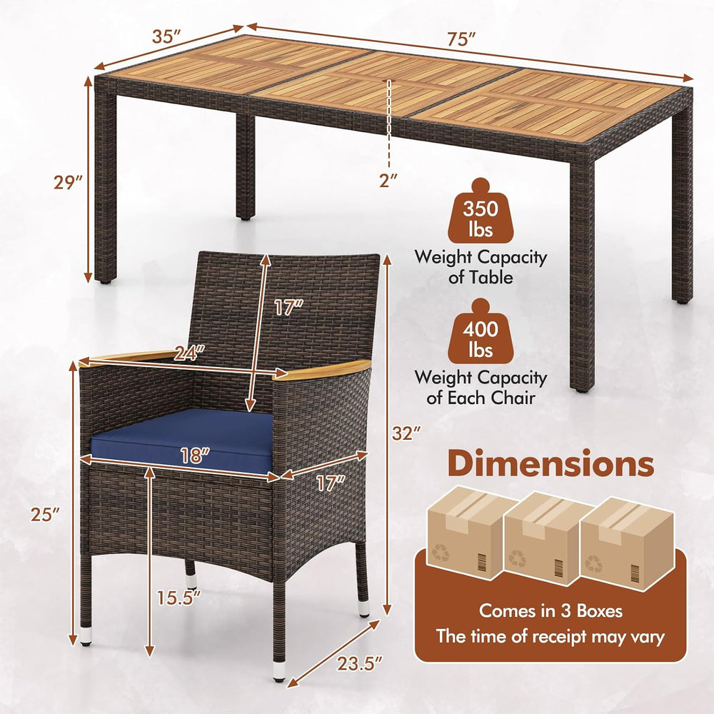 HAPPYGRILL 9 Pieces Acacia Wood Patio Dining Set for 8 People, Outdoor Rattan...