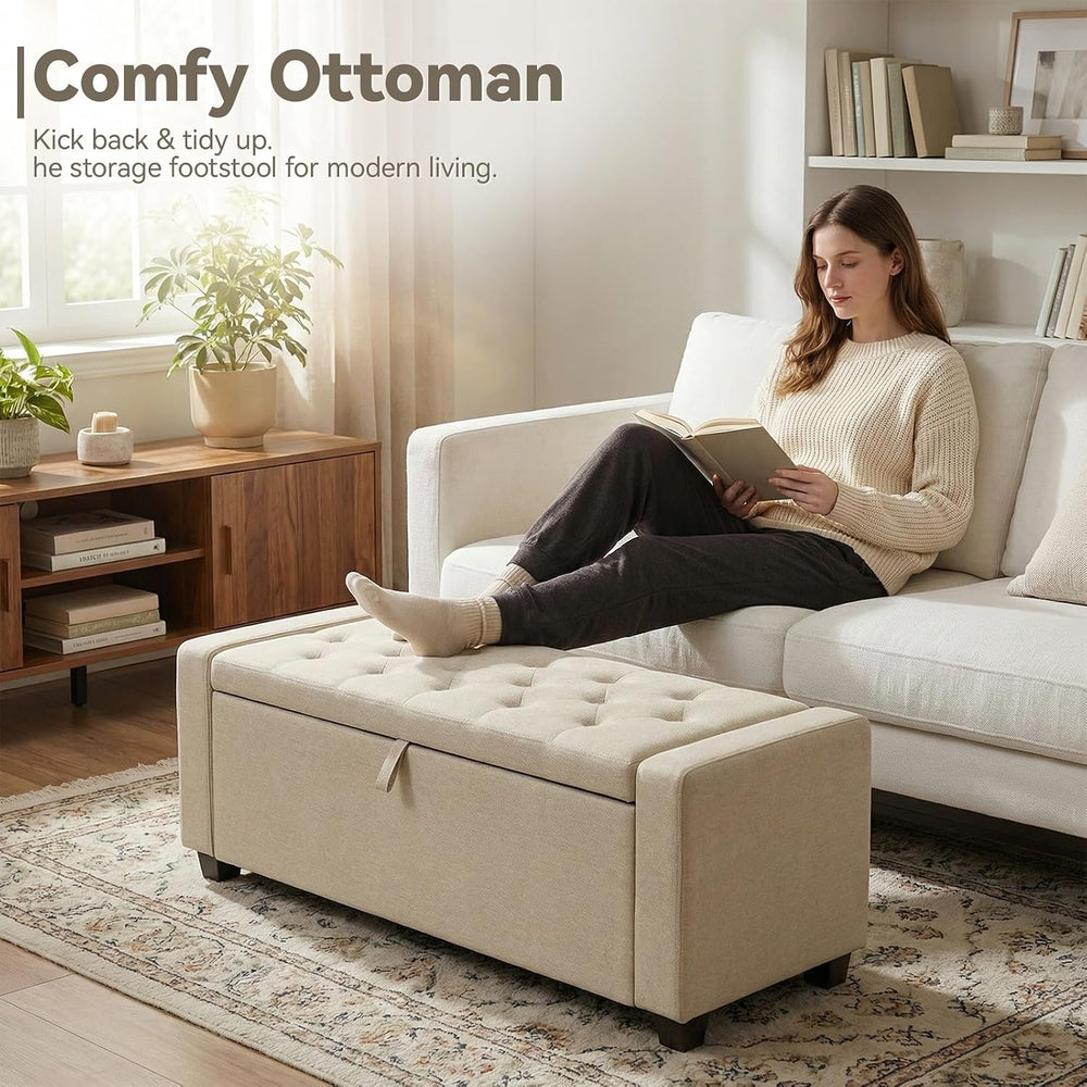 48" Ottoman with Storage,Beige Storage Ottoman Bench,Bench for Bedroom