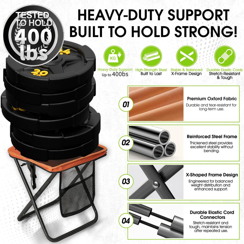 CAMDOOR Portable Collapsible Stool, 16 Inch Folding Stool Supports 400 lbs
