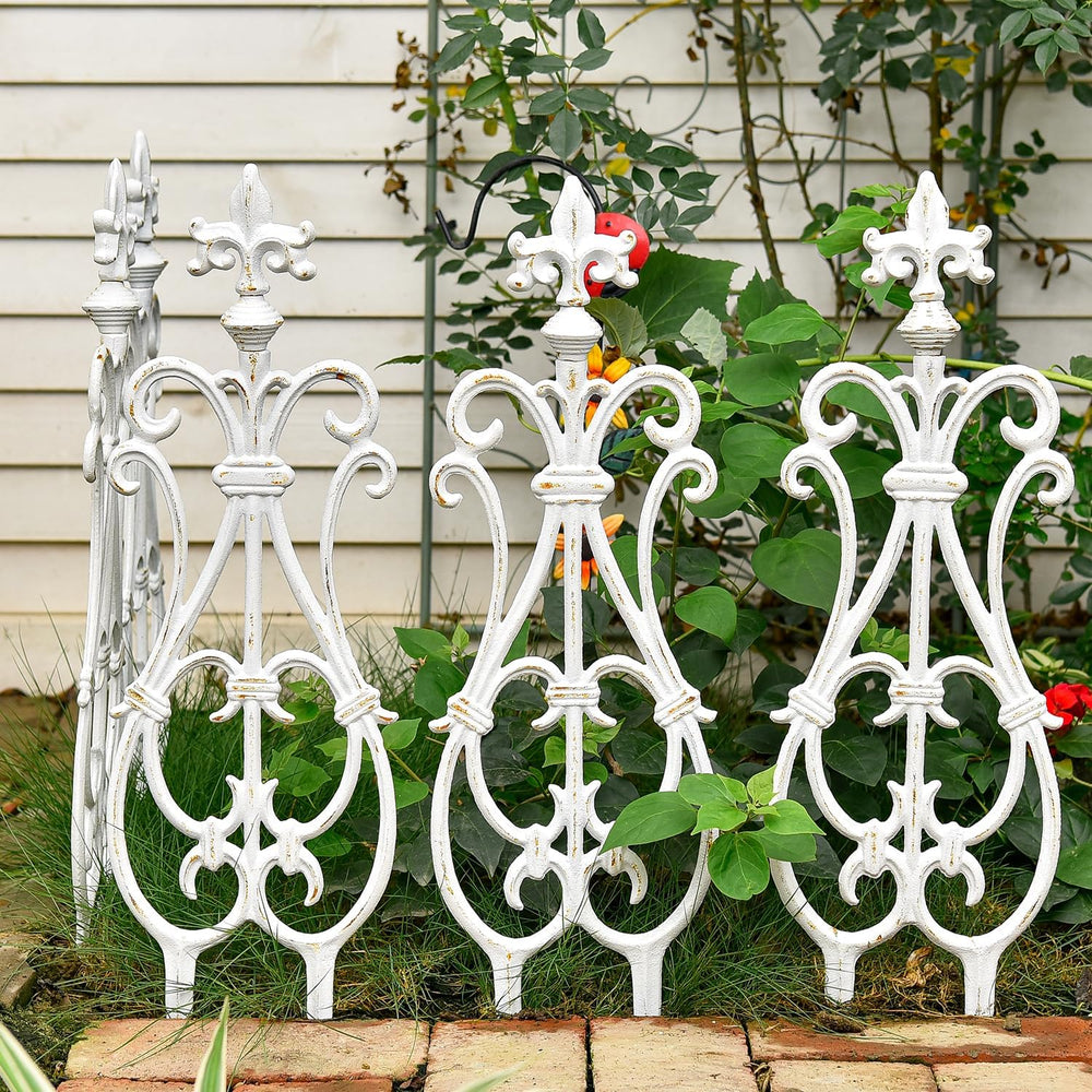 Sungmor Decorative Cast Iron White Flower Bed Fence - 28 Inches Tall 4 Pack