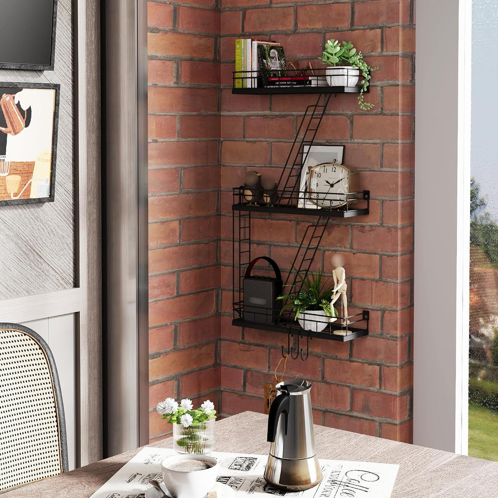 Fire Escape Wall Shelf Black, Fire Escape Ladder 3 Story Shelf Wall Storage, ...
