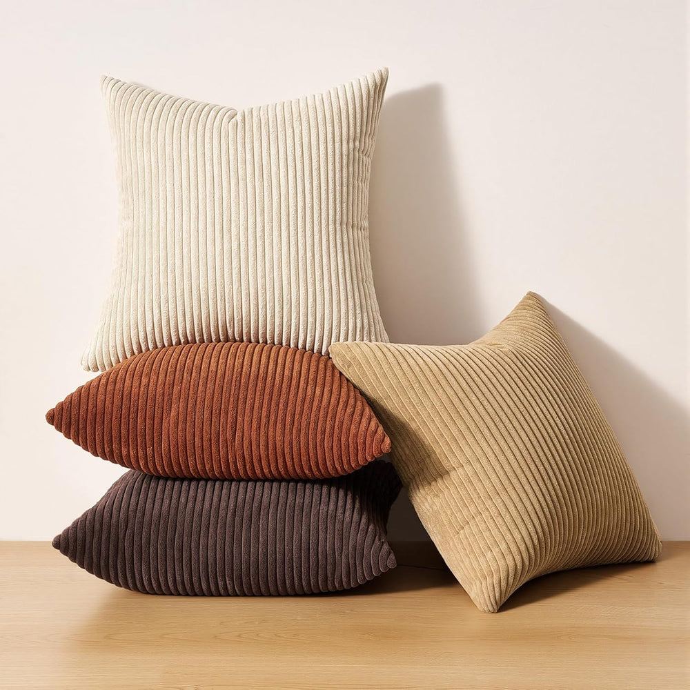 Topfinel Boho Throw Pillow Covers 18x18 Inch Set of 4 Soft Farmhouse Corduroy...
