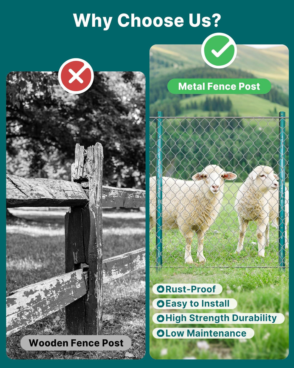 ARIFARO Fence Posts 4 Feet, 16-Pack, Heavy Duty U Post, Metal Fence Post