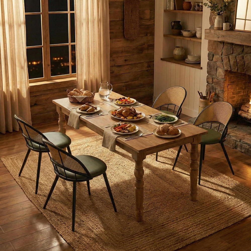 Green Rattan Dining Chairs Set of 4, Dining Room Chairs for Kitchen